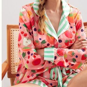 NWOT Anthropologie Karon Mabon Fruit Melody Silk Pajama Set Sz S Z503-14